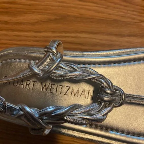 Stuart Weitzman Silver Calypso Lift Metallic Leather Platform, size 8.5