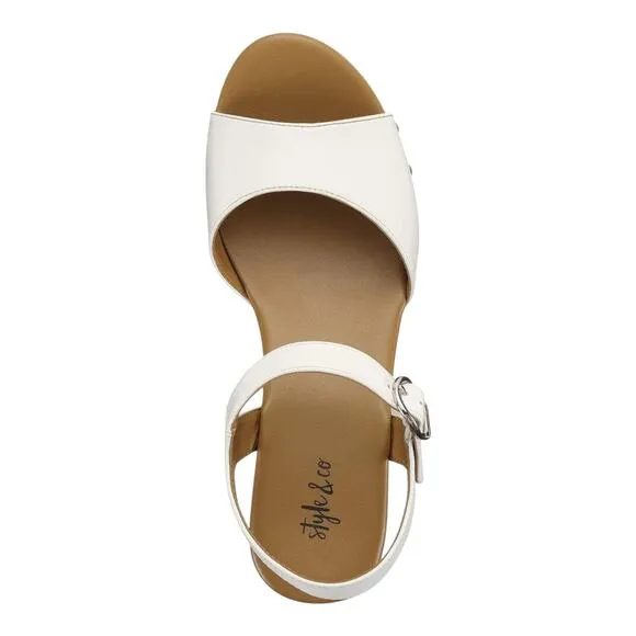 Style &amp; Co Women's Anddreas Platform Block Heel Sandals White Size 7 1/2