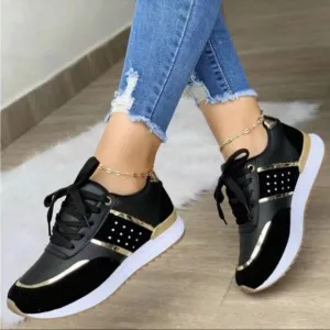 Stylish Black and Gold Women's Sneakers