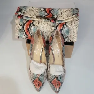 Stylish Snakeskin Pattern Women's Shoes w/Clutch