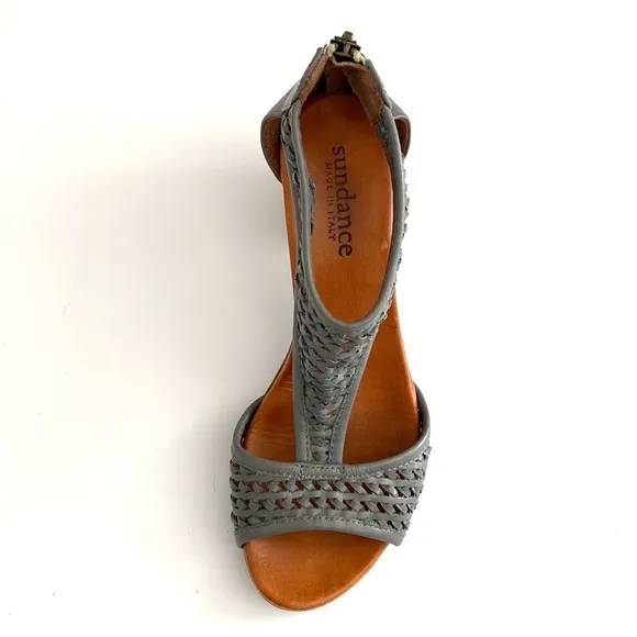 Sundance Gray Woven Leather Sandals US 9-9.5 Boho Chic Coastal