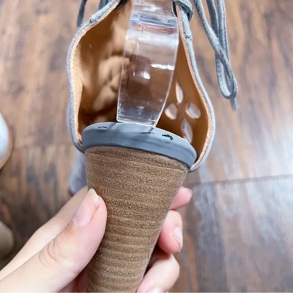 Sundance • Stormy Sandals open toe ankle booties heel grey suede leather boho