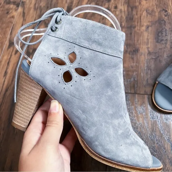 Sundance • Stormy Sandals open toe ankle booties heel grey suede leather boho