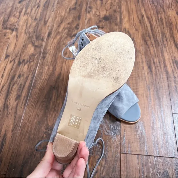 Sundance • Stormy Sandals open toe ankle booties heel grey suede leather boho