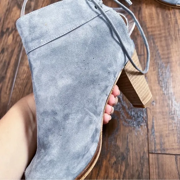 Sundance • Stormy Sandals open toe ankle booties heel grey suede leather boho