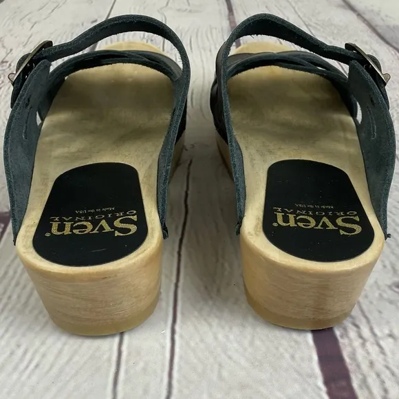 Sven Weave Buckle Sandal Clogs Black Smooth Leather Size 39