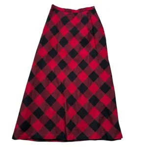 Talbots Vintage Red Black Houndstooth Plaid Wool A-Line Midi Skirt Size 6 EUC