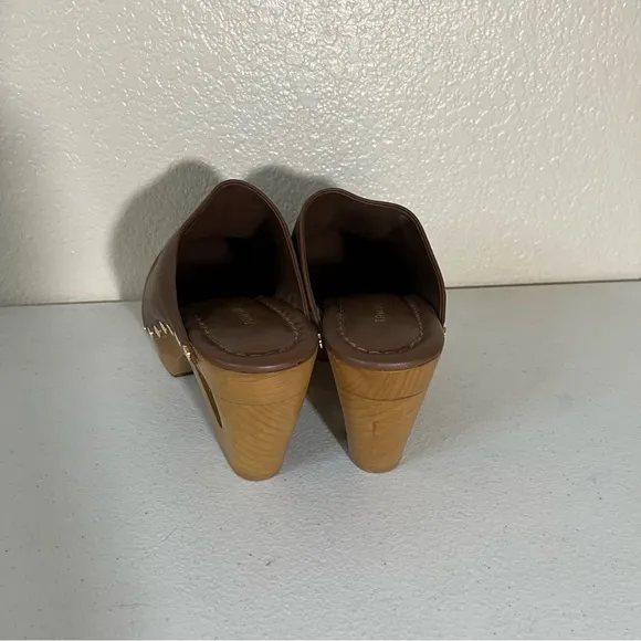 Tamara Mellon Clogs Womens 39 9 Mules Leather Platform Shoes Brown Wood NEW