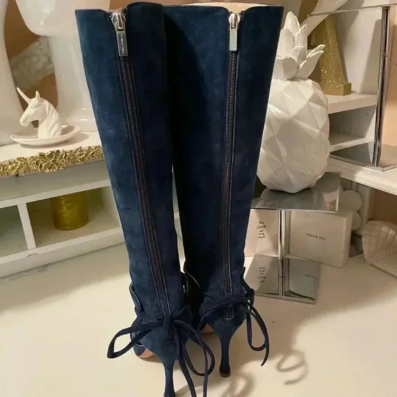 Tania Spinelli Italian Navy blue tall suede boots with chic style