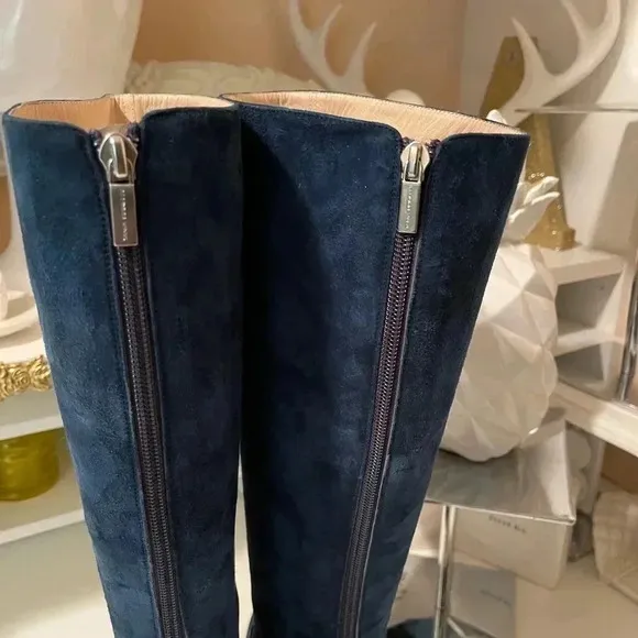 Tania Spinelli Italian Navy blue tall suede boots with chic style