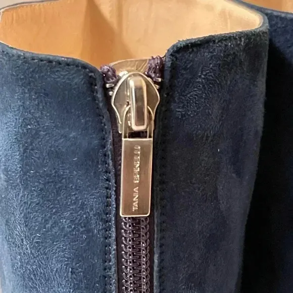 Tania Spinelli Italian Navy blue tall suede boots with chic style