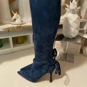 Tania Spinelli Italian Navy blue tall suede boots with chic style