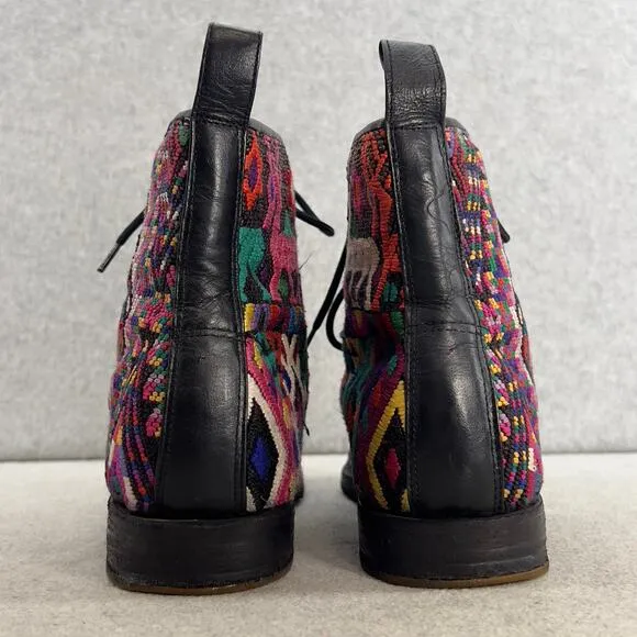 Teysha  Guatemalan Leather Embroidered Ankle Boot - Black - Women size 6.5