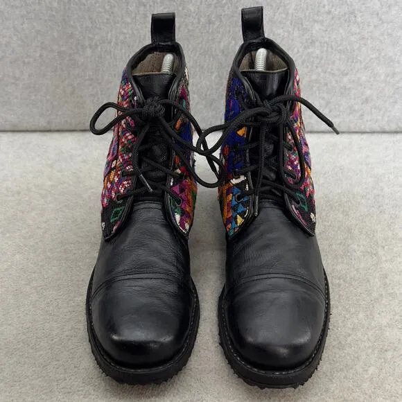 Teysha  Guatemalan Leather Embroidered Ankle Boot - Black - Women size 6.5