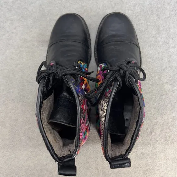 Teysha  Guatemalan Leather Embroidered Ankle Boot - Black - Women size 6.5