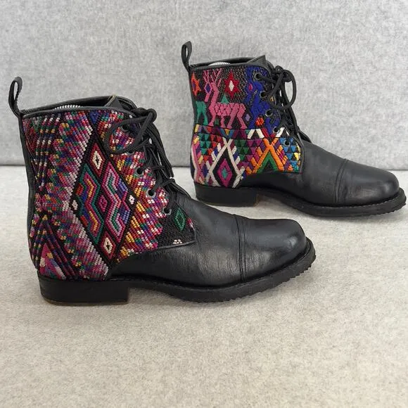 Teysha  Guatemalan Leather Embroidered Ankle Boot - Black - Women size 6.5