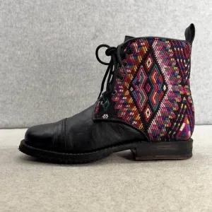 Teysha  Guatemalan Leather Embroidered Ankle Boot - Black - Women size 6.5
