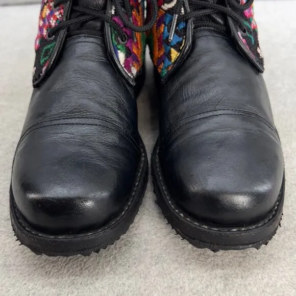 Teysha  Guatemalan Leather Embroidered Ankle Boot - Black - Women size 6.5