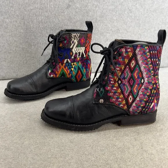 Teysha  Guatemalan Leather Embroidered Ankle Boot - Black - Women size 6.5