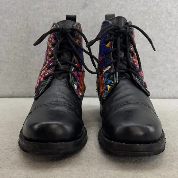 Teysha  Guatemalan Leather Embroidered Ankle Boot - Black - Women size 6.5
