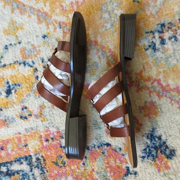 The Leather Collection 90's Vintage Strappy Leather Slide Sandals Brown 8.5