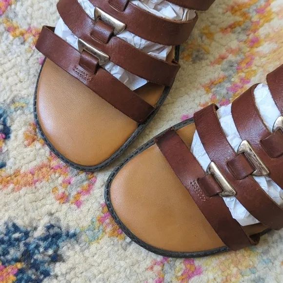The Leather Collection 90's Vintage Strappy Leather Slide Sandals Brown 8.5