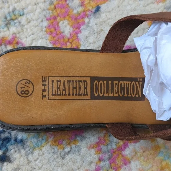 The Leather Collection 90's Vintage Strappy Leather Slide Sandals Brown 8.5