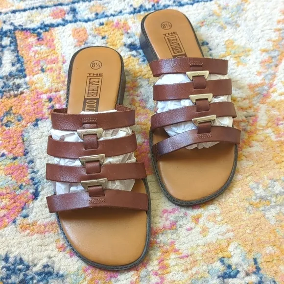 The Leather Collection 90's Vintage Strappy Leather Slide Sandals Brown 8.5