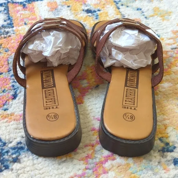 The Leather Collection 90's Vintage Strappy Leather Slide Sandals Brown 8.5