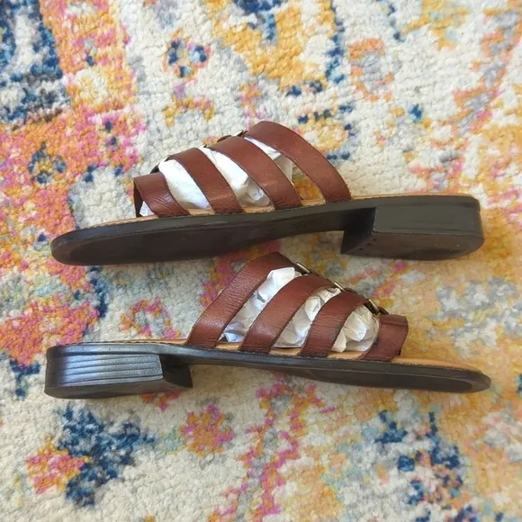 The Leather Collection 90's Vintage Strappy Leather Slide Sandals Brown 8.5