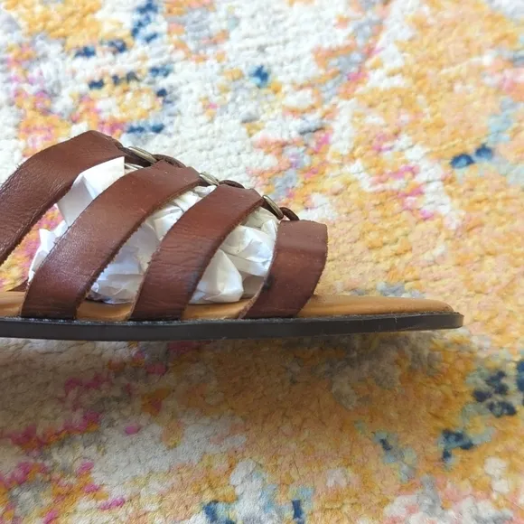 The Leather Collection 90's Vintage Strappy Leather Slide Sandals Brown 8.5