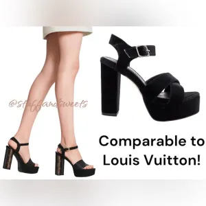 The Mode Collective Velvet Strappy Block Heel PodiumSandal Platform Heels 7
