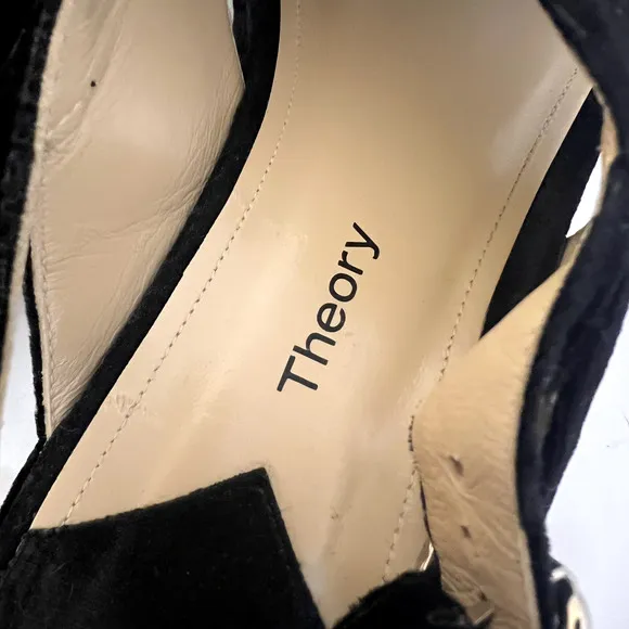 THEORY Women's Sandals Black Velvet Platform Buckle Back Size 8 / 38.5