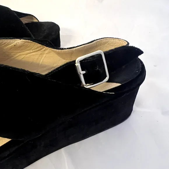 THEORY Women's Sandals Black Velvet Platform Buckle Back Size 8 / 38.5