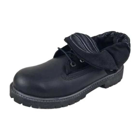 Timberland Script Roll Top Boots Little Kids Black Leather