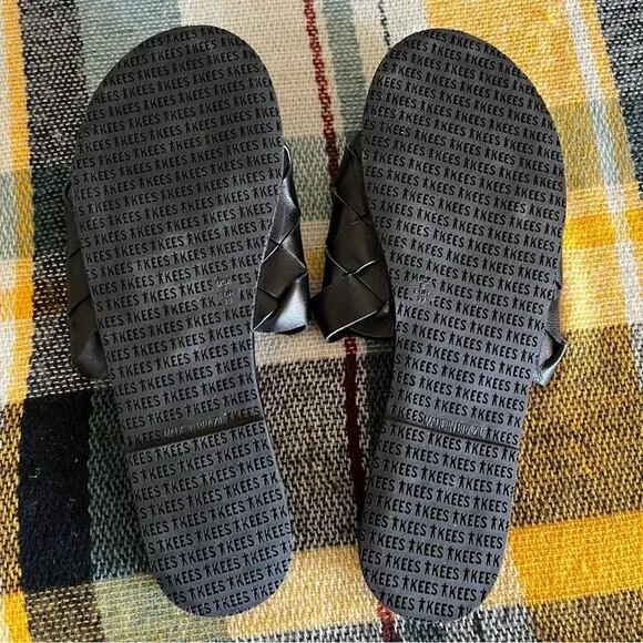 TKEES Betty Woven Slide On Sandals Women’s Size 8 Black Boho Contemporary