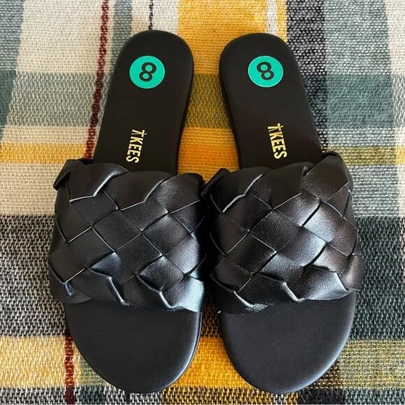 TKEES Betty Woven Slide On Sandals Women’s Size 8 Black Boho Contemporary