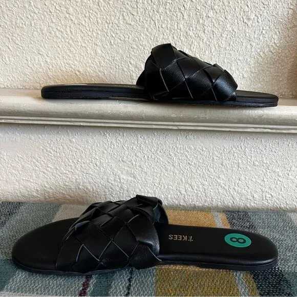 TKEES Betty Woven Slide On Sandals Women’s Size 8 Black Boho Contemporary