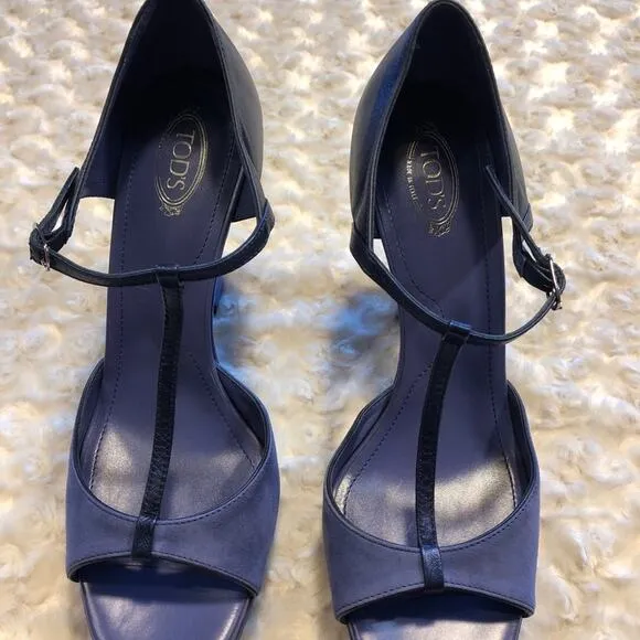 Tod’d Blue Wedge Suede Heels Shoes Size 40