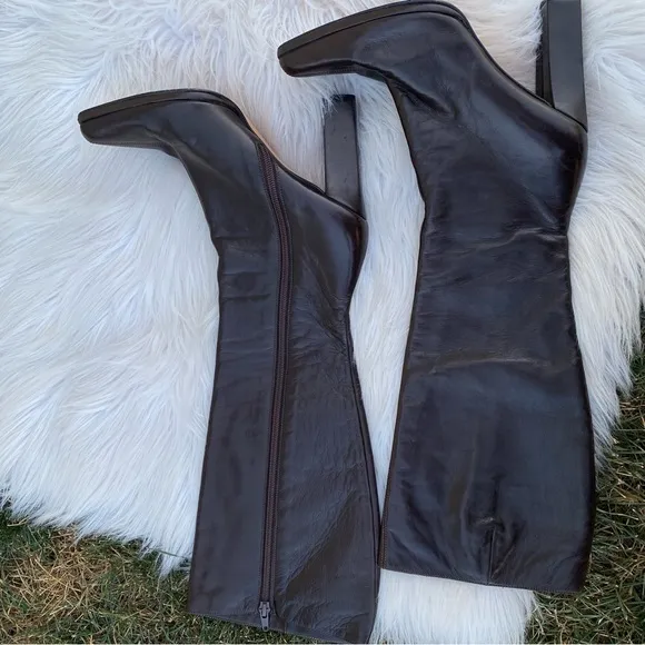 Todd Oldham 90s Y2K heeled knee high boots brown 38 narrow
