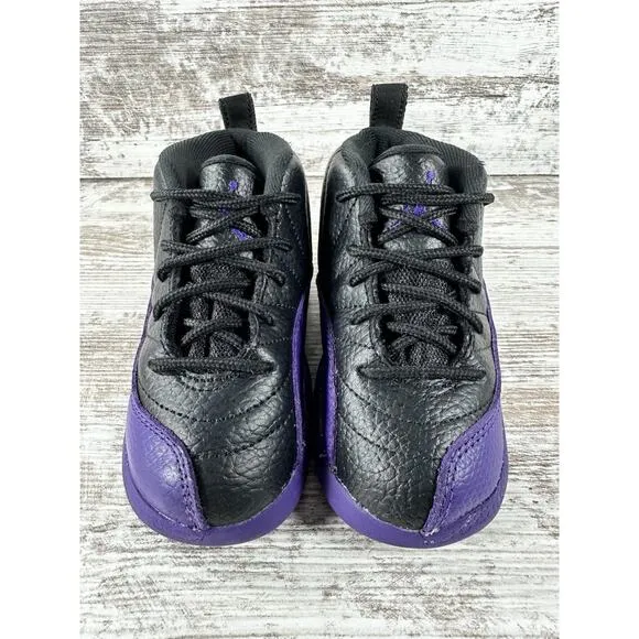 Toddler Nike Air Jordan 12 Retro 'Field Purple' Black/Purple Sneakers Sz 8C