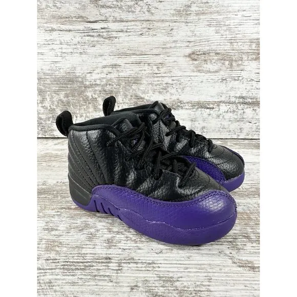 Toddler Nike Air Jordan 12 Retro 'Field Purple' Black/Purple Sneakers Sz 8C