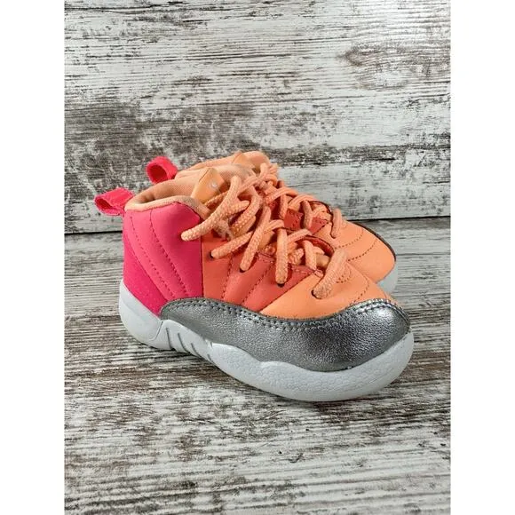 Toddler Nike Air Jordan 12 Retro 'Sunrise Racer' Pink/Mango Sneakers Sz 6C