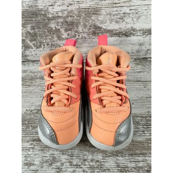 Toddler Nike Air Jordan 12 Retro 'Sunrise Racer' Pink/Mango Sneakers Sz 6C