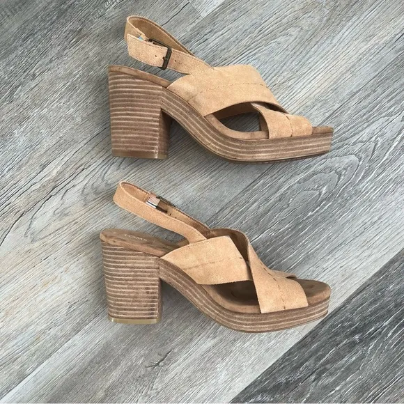 Tom’s criss cross chunky platform heels