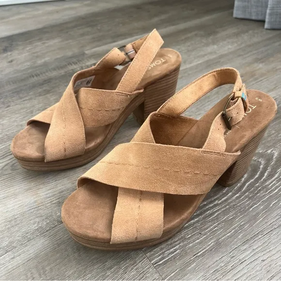 Tom’s criss cross chunky platform heels