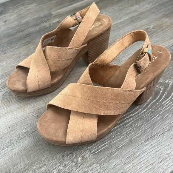 Tom’s criss cross chunky platform heels
