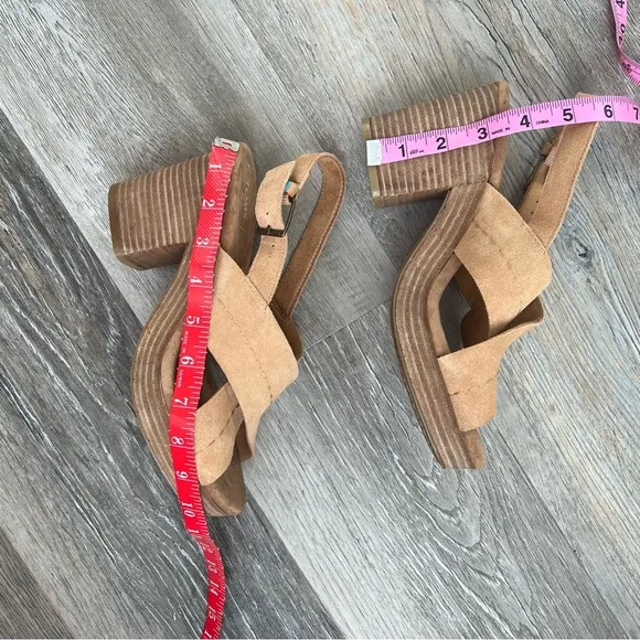 Tom’s criss cross chunky platform heels
