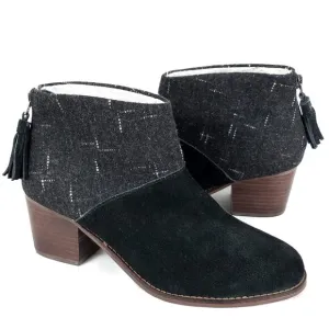 TOMS Leila Wool Flannel Suede Block Heel Ankle Boots Gray Black Size 7
