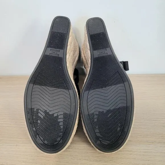 Toms Marisol  Espadrille Platform Wedge Jute Ankle Strap Sandals Black Tan 9 New